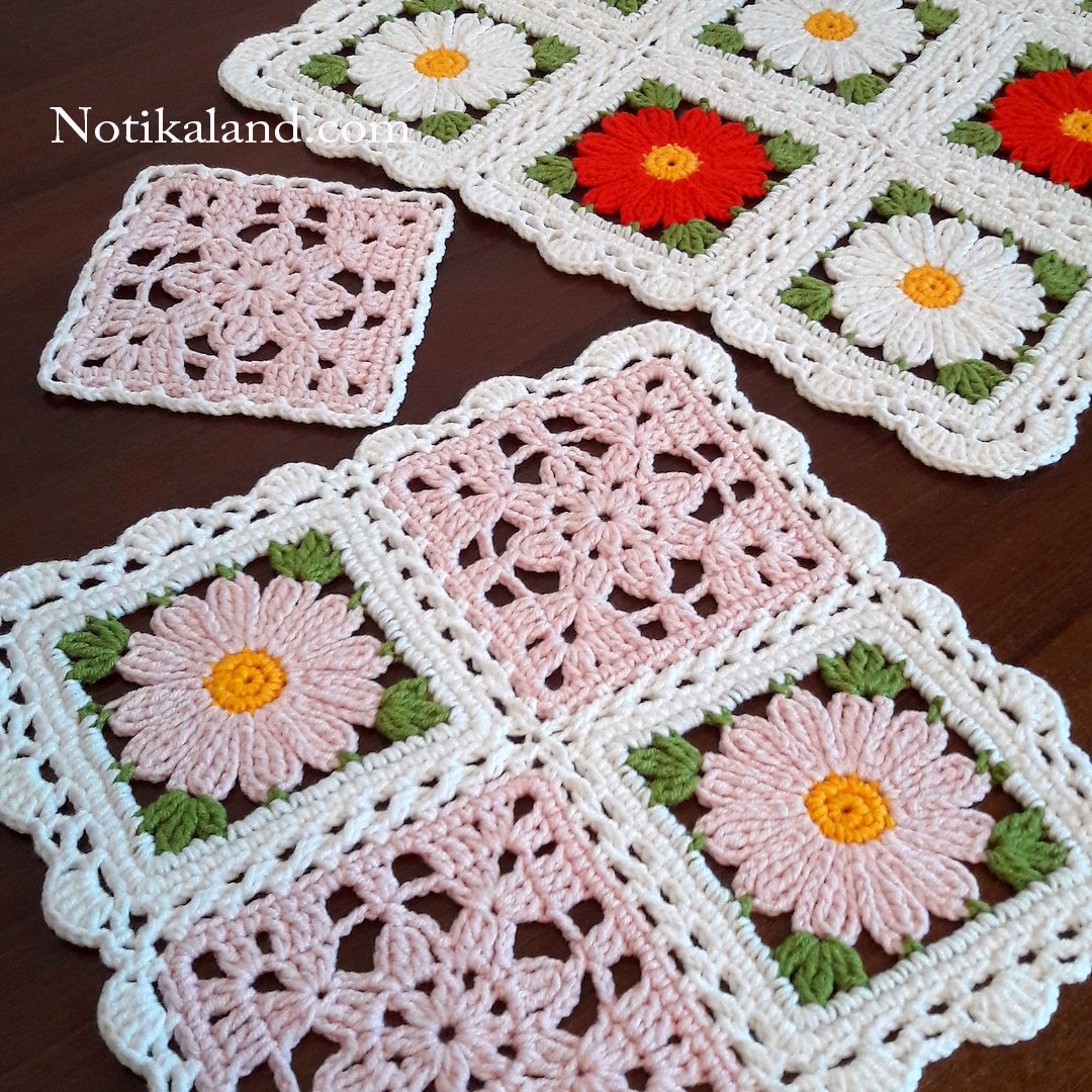 Granny square Motif, Pattern for doily, tablecloth, blanket. 3